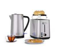 Klarstein Verosteel Set Colazione 800W Tostapane, 1,7L Bollitore Elettrico Inox