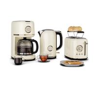 Klarstein Victoria Set per la Colazione Completo - Tostapane 2 Fette 7 Livelli, Bollitore Elettrico 1.7L, Macchina da Caffè con Filtro 12 Tazze, Design Retrò, Supporto Panini, Caraffa in Vetro, Cream