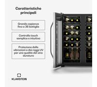 Vinamour - Frigorifero per vini | 2 zone di raffreddamento | 7 ripiani | Controllo touch | Protezione UV