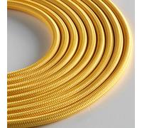 Klartext - Cavo tessile tondo LUMIÈRE per illuminazione, 3x0,75mm, Giallo, 3mt.|Attenzione: cavo terra incluso! Massima sicurezza anti scossa!