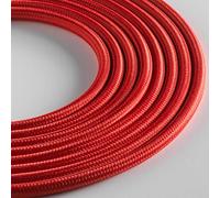 Klartext - Cavo tessile tondo LUMIÈRE per illuminazione, 3x0,75mm, Rosso, 3mt.|Attenzione: cavo terra incluso! Massima sicurezza anti scossa!