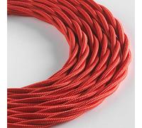 Klartext - Cavo tessile trecciato LUMIÈRE per illuminazione, 3x0,75mm, Rosso, 5mt.|Attenzione: cavo terra incluso! Massima sicurezza anti scossa!