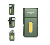 klarus Torcia ricaricabile E8 EDC, sistema di luce tripla a 1000 lumen, testa rotabile a 180°, design compatto interamente in metallo con magnete e clip tasca, luce da lavoro IPX6 (verde)