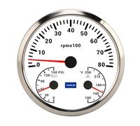 Klatata 4-3/8 "110 mm 3-in-1 COMBO-Tachometro 8000 rpm, pressione dell'olio di 150 psi, temperatura dell'acqua 250 ° F, retroilluminazione a 7 colori per, yacht, camion (BEZEL SILVER COMPLITO