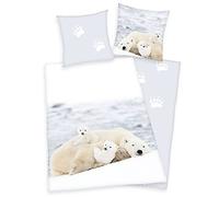 Klaus Herding GmbH, set di biancheria da letto in flanella con orsi polari, 135 x 200 cm, 80 x 80 cm, 100% cotone