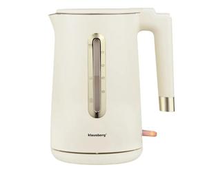 KLAUSBERG Bollitore elettrico con spegnimento automatico e protezione da cottura a secco, 1,7 litri, color crema, acciaio inox 304, 220-240 V, 1500-1800 Watt