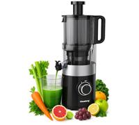 Klausberg Estrattore di succo nero/argento, tecnologia a pressione fredda, spremiagrumi verticale silenzioso con ampia apertura, plastica senza BPA e filtro in acciaio inox, 180 W