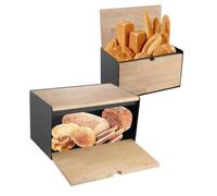 Klausberg KB-7386 - Contenitore per Il Pane in Metallo/Legno, 35,5 x 21,5 x 19,5 cm, Colore: Nero
