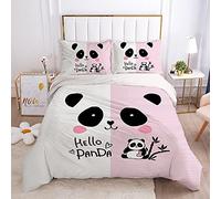 kldby Set Copripiumino Disegno Panda, 1 Copri Piumino Una Piazza e Mezza 200x200 cm e 2 Federe 50x80 cm, Completo Biancheria da Letto in Microfibra con Cerniera