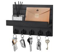 Kldgris Portachiavi da Parete, Portachiavi da Muro in Legno, con 5 Ganci per Chiavi, Appendi Chiavi Ingresso, per Ingresso, Cucina, Ufficio, Soggiorno (Nero)
