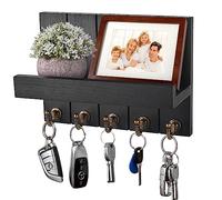 Kldgris Portachiavi da Parete, Portachiavi da Muro，Portachiavi Multifunzione, per Casa Moderno, in Legno, con 5 Ganci per Chiavi, per Ingresso, Cucina, Ufficio, Bagno e Soggiorno, Nero