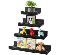Kldgris Wandregal Schweberegal, 4er Set Regal Kinderzimmer Wand, Wandregale aus Holz in Verschiedenen Größen, Wandboard Schwarz für Wohnzimmer, Bad, Schlafzimmer, Küche Lagerung & Organisation