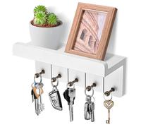 KldgrisPortachiavi da Parete con Design Multifunzione, Legno, 5 Ganci per Chiavi, per Ingresso, Cucina, Corridoio, Ufficio (Bianco)