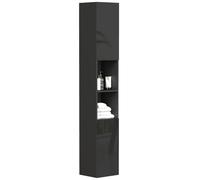 kleankin 71" Torre porta biancheria lucido, Nero | Stretto, ripiani aperti, armadio a 2 ante, ripiani regolabili, cucina, corridoio, soggiorno