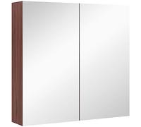 Kleankin, armadietto a doppia anta a parete in vetro con specchio moderno mobile da bagno, organizer impermeabile con cornice in legno, 63 x 60 x 13,5 cm