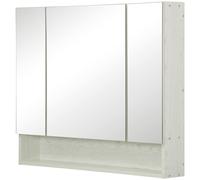 kleankin Armadietto con Specchio a 4 Sezioni con Ripiani Regolabili, Specchiera Bagno in Legno e Vetro, 90x15x75 cm, Bianco