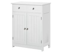 kleankin Mobile Bagno a 2 Ante con Ripiano Regolabile e 2 Cassetti, Armadietto Bagno Salvaspazio in Legno, 60x30x75 cm, Bianco