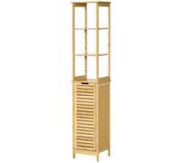 kleankin Armadietto Bagno 3 Scaffali e 1 Credenza Design a Doghe in Bambù