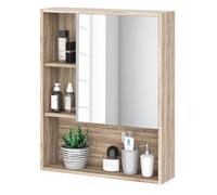 kleankin Armadietto Bagno a Specchio, Ripiani Regolabile 60x15x76cm Rovere