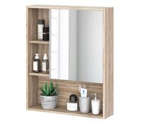 kleankin Armadietto Bagno a Specchio con Ripiani Regolabile, Specchio Bagno Contenitore con Porta Salvaspazio, Montaggio a Parete, 60x15x76 cm, Rovere
