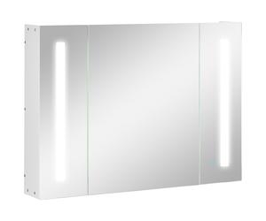 kleankin Armadietto Bagno con Specchio 3 Armadietti e Ripiani Luce LED Bianco