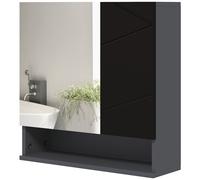 kleankin Armadietto Bagno con Specchio e 2 Ante, Specchiera Bagno da Parete con Mensole Regolabili in Legno, 55x17x55cm, Nero