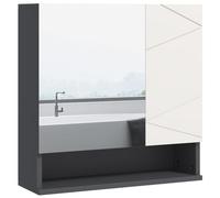 kleankin Armadietto Bagno con Specchio e 2 Ante, 55x17x55cm, Grigio | Specchio Bagno Contenitore, Mensole Regolabili in Legno