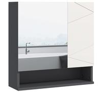 kleankin Armadietto Bagno con Specchio e 2 Ante, Specchio Bagno Contenitore con Mensole Regolabili in Legno, 55x17x55cm, Grigio