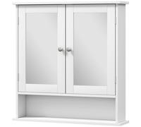 kleankin Armadietto Bagno Pensile 2 Ante a Specchio e Ripiano Aperto Bianco