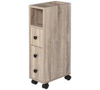 Kleankin Armadietto da Bagno a colonna design compatto 4 ruote color rovere