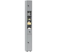 kleankin Armadietto da bagno alto 180 cm, armadietto sottile da bagno con 4 ripiani aperti, 2 ante e ripiani regolabili, grigio