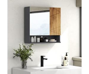 kleankin Armadietto da parete a specchio da bagno, armadio a 2 ante con ripiani regolabili, design contemporaneo, 55 x 17 x 55 cm, colore: grigio scuro