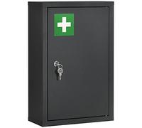 kleankin Armadietto Farmaci a Parete a 3 Ripiani con 2 Chiavi di Sicurezza, Armadietto Porta Medicinali in Acciaio, 30x14x46 cm, Nero