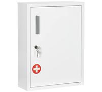 kleankin Armadietto Farmaci a Parete a 3 Ripiani con 2 Chiavi di Sicurezza, Armadietto Porta Medicinali in Acciaio, 40x15x53.5 cm, Bianco, Rosso