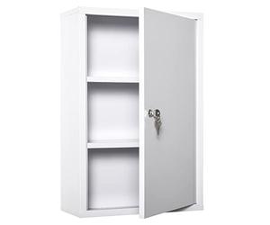 kleankin Armadietto Medicinali a 3 Livelli in Acciaio con 2 Chiavi e Montaggio a Parete, 40x18x60 cm, Bianco