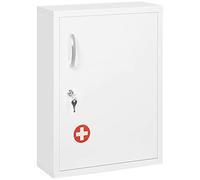 kleankin Armadietto Medicinali a 3 Ripiani con Serratura e 2 Chiavi di Sicurezza, Mobiletto Medicine in Acciaio, 40x15x53.5 cm, Bianco