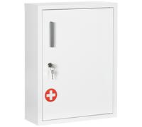 kleankin Armadietto Medicinali con 2 Ripiani e 2 Chiavi in Acciaio Bianco