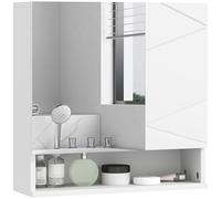 kleankin Armadietto per specchio da bagno, armadietto a muro per il bagno con ripiani regolabili, 55L x 17D x 55Hcm, bianco