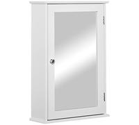 kleankin Armadietto Specchiera Pensile, Mobiletto Bagno da Parete in Legno con Specchio e Chiusura Magnetica, 41x14x60cm, Bianco