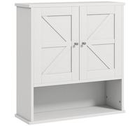kleankin Armadio da bagno a parete, mobile da bagno sospeso rustico con vano, ripiano regolabile, 2 ante, per cucina, lavanderia, sopra il WC, bianco
