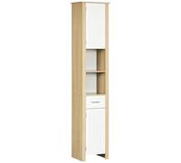 kleankin Colona Bagno, Mobile Bagno Alto in Truciolato con un Cassetto, 2 Armadietti e 2 Ripiani Aperti Regolabili, 37x30x184 cm, Bianco e Color Legno