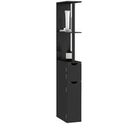 kleankin Colonna Bagno con 2 Ripiani e 2 Armadietti Salvaspazio in Legno Nero