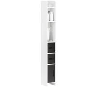 kleankin Colonna Bagno con 3 Mensole e 3 Armadietti in Legno Bianco Nero
