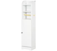 kleankin Colonna Bagno con 3 Ripiani Aperti e Armadietto a 2 Livelli con Ripiano Regolabile in 3 Posizioni, Mobiletto Bagno in Legno con Portarotolo di Carta, 23x18x100 cm, Bianco