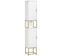 kleankin Colonna Bagno Salvaspazio con 2 Armadietti MDF e Acciaio Bianco e Oro