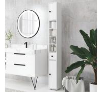 kleankin Colonna Bagno Salvaspazio con Cassetto, 4 Ripiani Aperti e 2 Armadietti, Mobile Bagno con Ripiani Regolabili per Sala da Pranzo, Salotto, Soggiorno, Cucina, 20x20x180 cm, Bianco Questo mobile