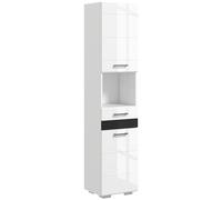 kleankin Colonna Bagno Salvaspzio in MDF, Mobile da Bagno con Ripiano Aperto, Cassetto e Armadietto Chiuso, 37x32.5x170 cm, Bianco Lucido