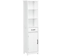 kleankin Colonna per mobili da bagno mobile slimline con 3 scomparti aperti, cassetto e ripiano regolabile, mobile da bagno per piccoli spazi, 40 x 30 x 164 cm, bianco