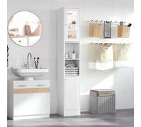 Kleankin high cabinet per bagno con ripiani a specchio 2 ante ripiani regolabili