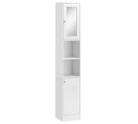 kleankin Mobile alto per bagno con specchio, armadio alto Bianco | Design autoportante, ripiani regolabili